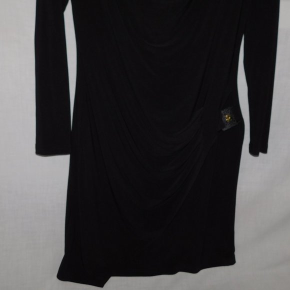 Joseph Ribkoff Classic Womens 12 Black jersey Cowl neck Faux Wrap Dress - Picture 7 of 10
